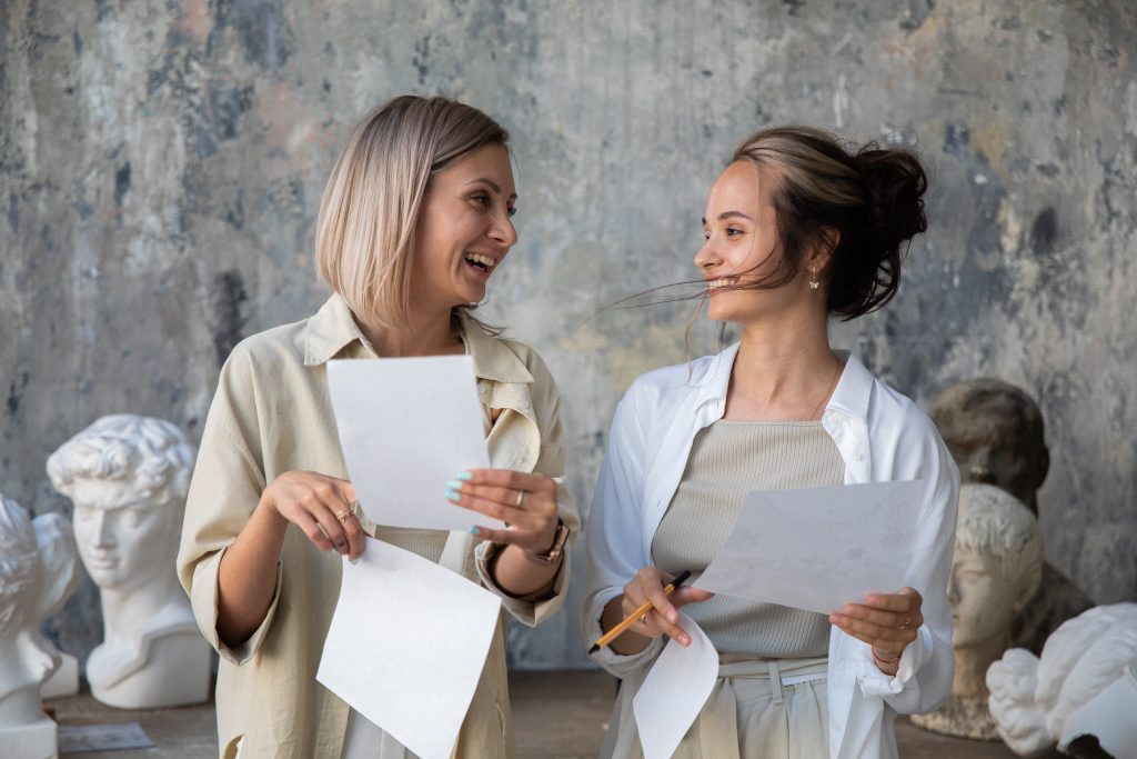 Two women laughing